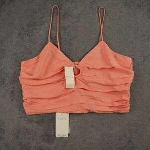 Abercrombie & Fitch Crop Top Womens Large Coral Ruched V-Neck Smocked